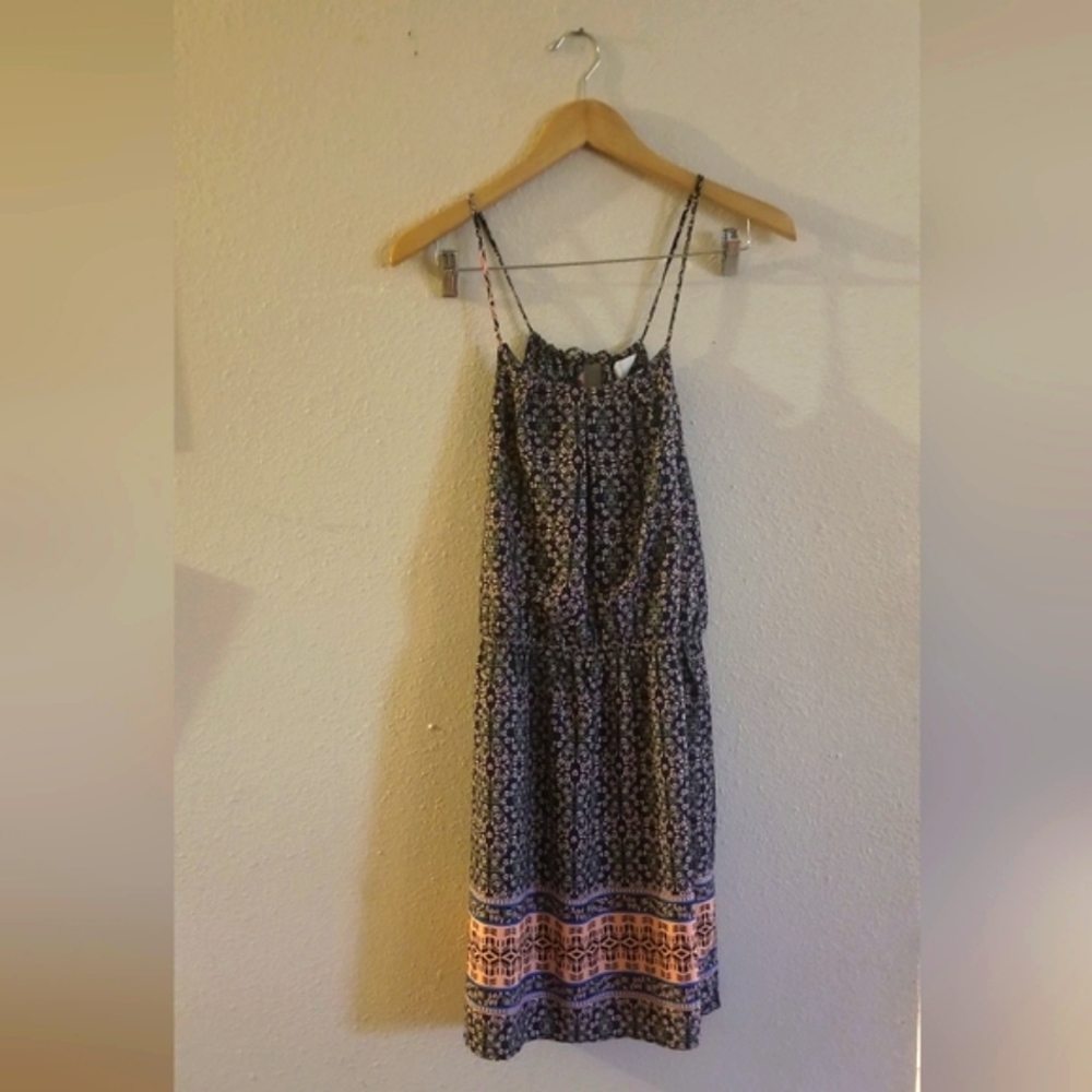 Pink Owl navy & pink flower sun dress medium